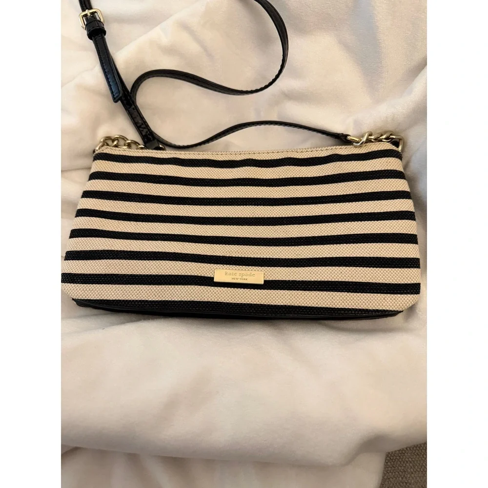 Kate Spade NY Celina Bag Crossbody Black Patent Leather Bow Black & Cream Strips